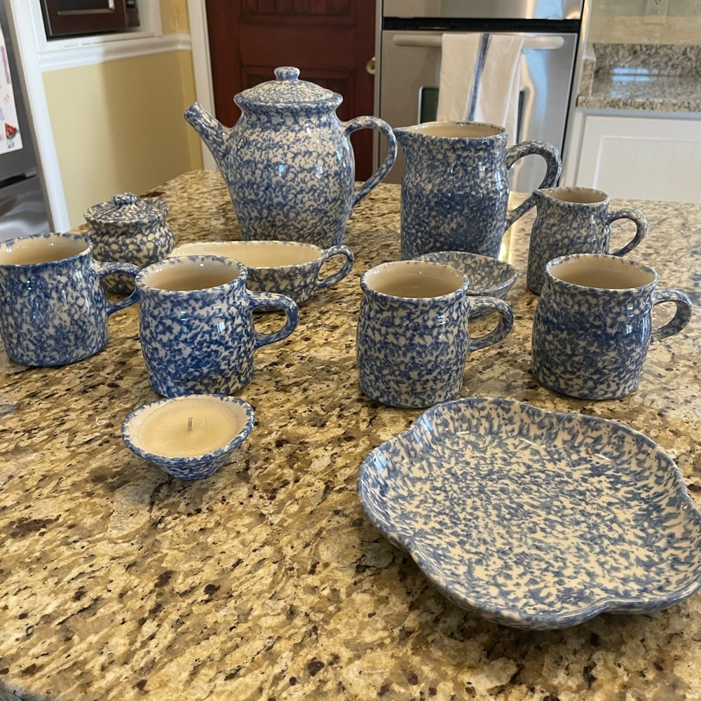 Blue Speckled Ceramic Tea Set